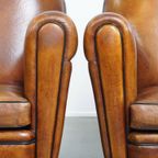 Set Van Twee Stoere Vintage Schapenleren Art Deco Stijl Design Fauteuils thumbnail 14
