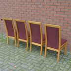 Eiken Stoelen Met Bordeaux Rood Leer 4 Stuks thumbnail 7