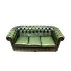 Groene Vintage Lederen 3-Persoons Chesterfield Bank thumbnail 6