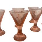 Vintage Franse Set Van 6 Roze Glazen Coupes Of Schalen In Art Deco Stijl! thumbnail 2