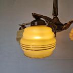 Art Deco Bronzen 5 Armige Kroonluchter thumbnail 8