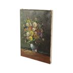 Kleurrijk Bloemen Stilleven Amateur Schilderij Gesigneerd 40cm thumbnail 2