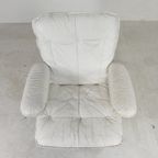 Leolux Fauteuil, Draaistoel Met Wit Lederen Bekleding, Jaren 60 thumbnail 16