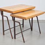 2 Brutalist Bijzettafel Nesting Tables Mimiset Eiken Metaal thumbnail 4