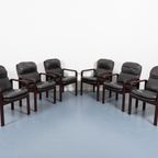 Set Of 6 Black Leather Armchairs / Fauteuil From Dyrlund, 1980’S Denmark thumbnail 2