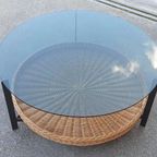 Vintage Glas En Riet Design Salontafel, Rond thumbnail 5