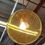 Vintage Hanglamp Messing Goudgeel Bol Glas thumbnail 6