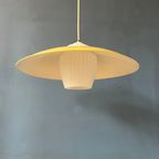 Mid Century Deense Hanglamp  Met Gele Metalen Kap En Opaline Glazen Kap thumbnail 9