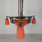 Art Deco Hanglamp Met Glazen Schaal En 3 Kelkjes, Jaren 30 thumbnail 24