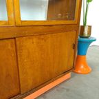 Fineer Toonbank, Winkel Vitrine Met Schuifdeuren, Vintage Vitrinekast thumbnail 17
