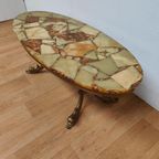 Vintage Ovale Messing Salontafel Koffietafel Met Marmer Blad thumbnail 5