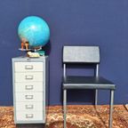 Retro Vintage Ronde Kruk, Blauwe Stoffering, Hairpinlegs thumbnail 10