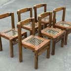 Vintage Brutalist Stoelen Hout Natuurlijk Japandi Set Van 6 thumbnail 5