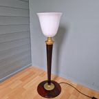 Mazda Art Deco Lamp In Hout/Messing En Witte Opaline thumbnail 2
