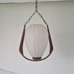 Vintage Scandinavische Teak En Glas Hanglamp. thumbnail 3