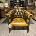 Chesterfield Tub Fauteuil In Antiek Goud Leder thumbnail 2