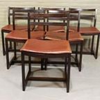 Vintage Set Van 6 Design Leren Eetkamerstoelen thumbnail 3