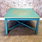 Salontafel In Turquoise Met Goud Patronen thumbnail 2
