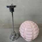 Art Deco Rosé Opaline En Chroom Hanglamp thumbnail 8