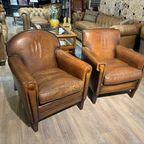 2 X Waanzinnige Vintage Schapenleren Fauteuils In Art Deco Stijl thumbnail 3