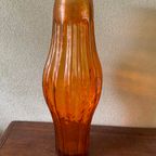 Zeer Grote Oranje Geribbelde Jaren 60 Belgische Glazen Vaas. thumbnail 7