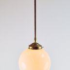 Vintage Art Deco Bol Hanglamp Schoollamp Messing Stang ‘50 thumbnail 3