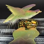 Vintage Dienblad Vogels Zwart Glas Chroom Jaren 50-60 Plateau 40X26Cm | Kerst thumbnail 3
