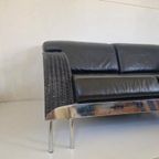 Postmoderne Bank Rotan Chroom En Leer Jaren 80 Van Dover. thumbnail 6