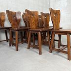 Vintage Brutalist Voleiken Eetkamerset – Tafel Met 10 Stoelen thumbnail 16