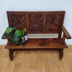 Antieke, Vintage Walnoot Houten Kerkbank, Halbank, Bank thumbnail 8