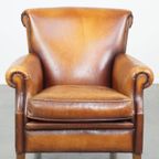 Karaktervolle En Comfortabele Cognac-Kleurige Vintage Schapenleren Armchair thumbnail 4