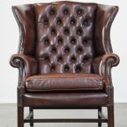 Comfortabele, Elegante, Luxe Engelse Chesterfield Oorfauteuil Gemaakt Van Rundleer thumbnail 3