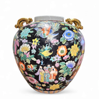 Large Famille Noir Chinese / Porcelain Ginger Jar / Hand Painted / Mille Fleur thumbnail 10