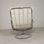 Leolux Fauteuil, Draaistoel Met Wit Lederen Bekleding, Jaren 60 thumbnail 13
