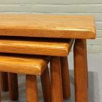 Vintage Eiken Brutalist Mimiset, Nesting Tables, Set Van 3 thumbnail 5