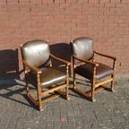 Eiken Armstoelen Met Leer Set Van 2 thumbnail 2