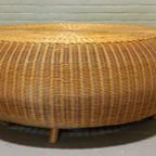 Vintage Boho Grote Riet Rotan Salontafel, Rond, D 120 Cm thumbnail 5