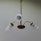 Vintage Plafondlamp - 3-Armig, Messing, Glas Jaren '50/'60 thumbnail 5