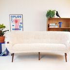 Vintage Bank Teak Hout Teddy Stof Nieuw | Uniek Organisch thumbnail 3