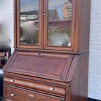 2delig Donker Grenen Secretaire/ Ladenkast/ Vitrinekast/boekenkast 225 Cm Hoog thumbnail 9