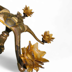 5 Arms Art Deco / Art Nouveau / Brass Hanging Lamp / Hand Blown Floral Shades thumbnail 8
