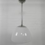 Oude Schoollamp Met Grote Glazen Bol In Opaalglas, Jaren 30 thumbnail 4