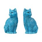 Koppel Blauw Geglazuurde Poezen Beelden Chinees Keramiek thumbnail 6