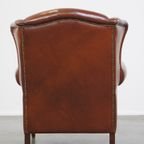 Correcte, Comfortabele, Luxe Engelse Stijl Oorfauteuil Gemaakt Van Cognac Kleurig Rundleer thumbnail 5