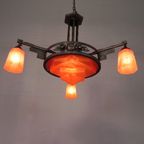 Art Deco Hanglamp Met Glazen Schaal En 3 Kelkjes, Jaren 30 thumbnail 8