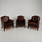 Prachtige Set Van 3 Leren Clubstoelen – Jaren 30 Schapenvacht thumbnail 2