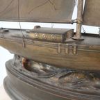 Zeldzaam Messing Zeilschip – Gesigneerd En Gemaakt In 1912 thumbnail 5