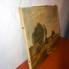 Vintage Landscape Painting On Canvas * Signed Countryside Scene thumbnail 10