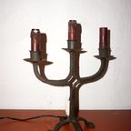 Vintage Brutalist Wrought Iron Candlestick Lamp * Industrial thumbnail 4