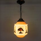 Art Deco Hanglamp Met Glazen Kap Met Natuur-Taferelen, Jaren 30 thumbnail 8